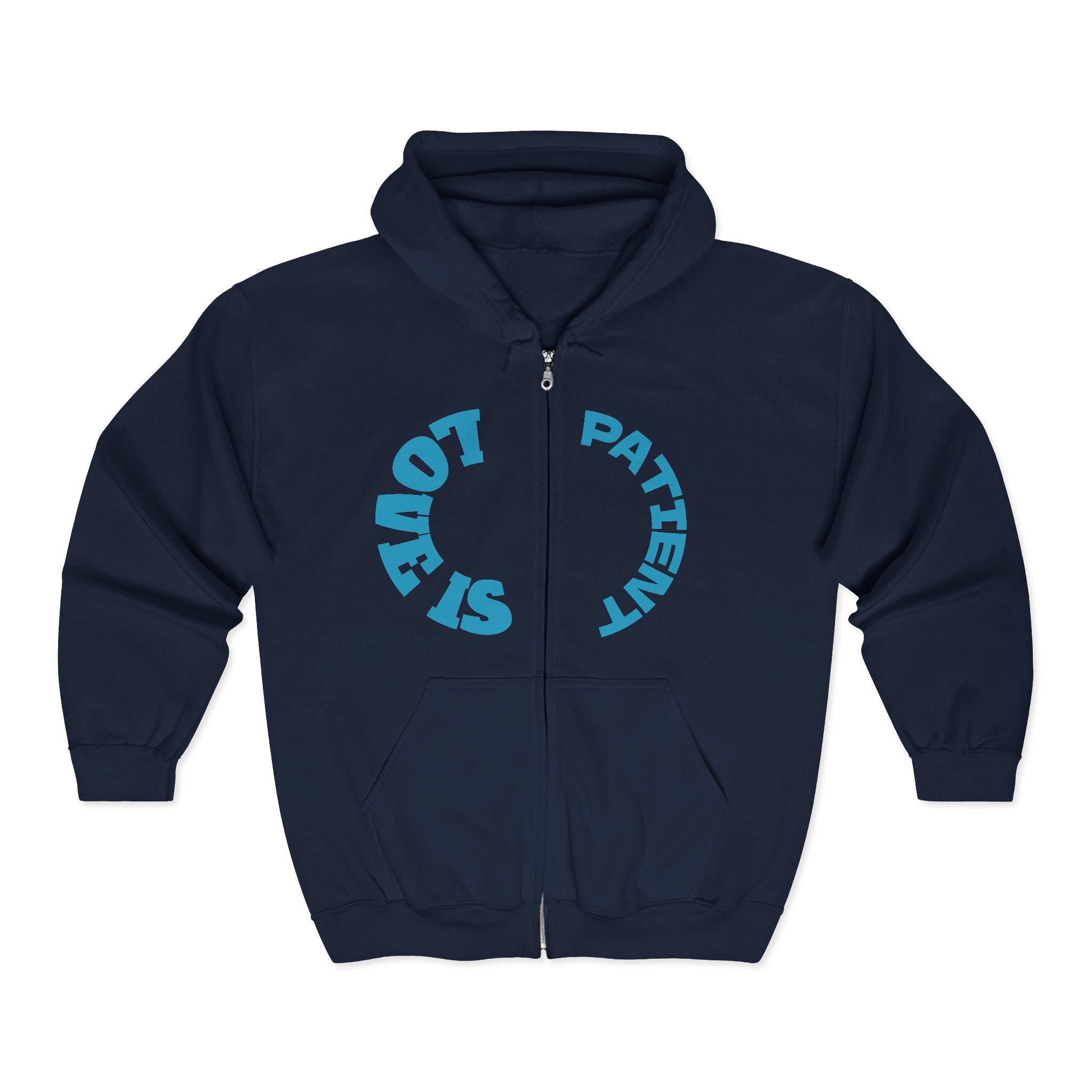 CZip Hoodie — "Stay Patient" Retro Circular Typography Black Zip Up