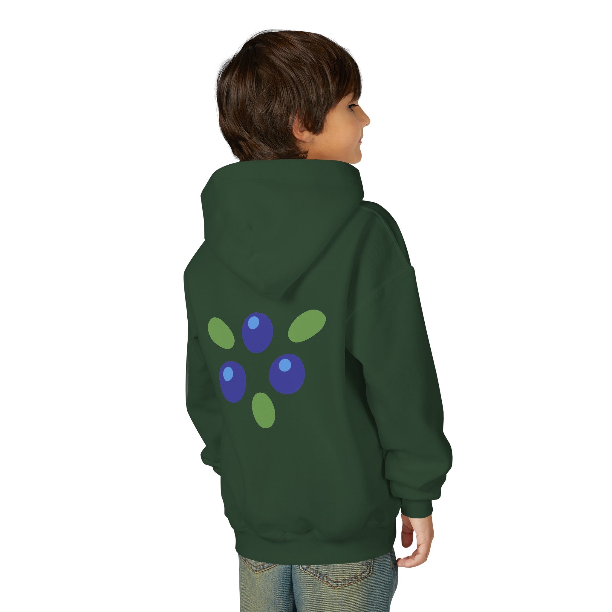 Youth Hoodie - "Love Is Patient" Christian Kids Sweatshirt (Olive/Blue Berry Back Design)