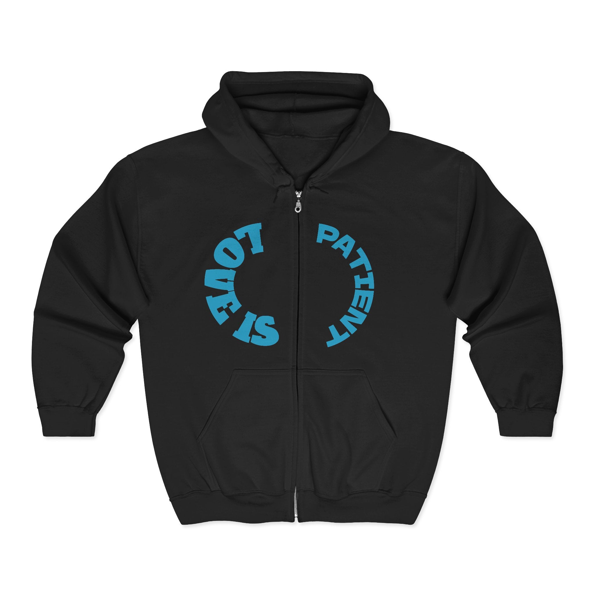 CZip Hoodie — "Stay Patient" Retro Circular Typography Black Zip Up