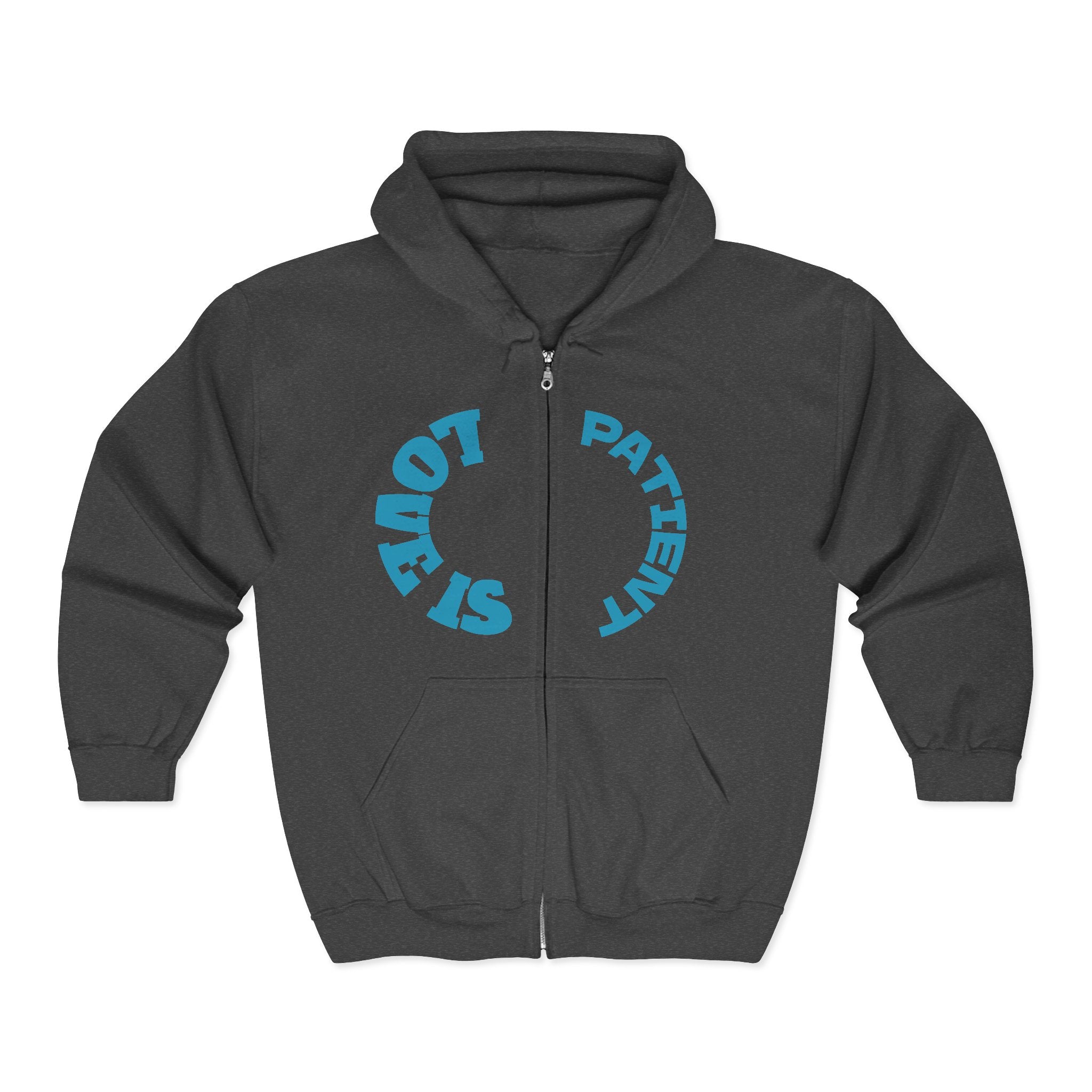 CZip Hoodie — "Stay Patient" Retro Circular Typography Black Zip Up