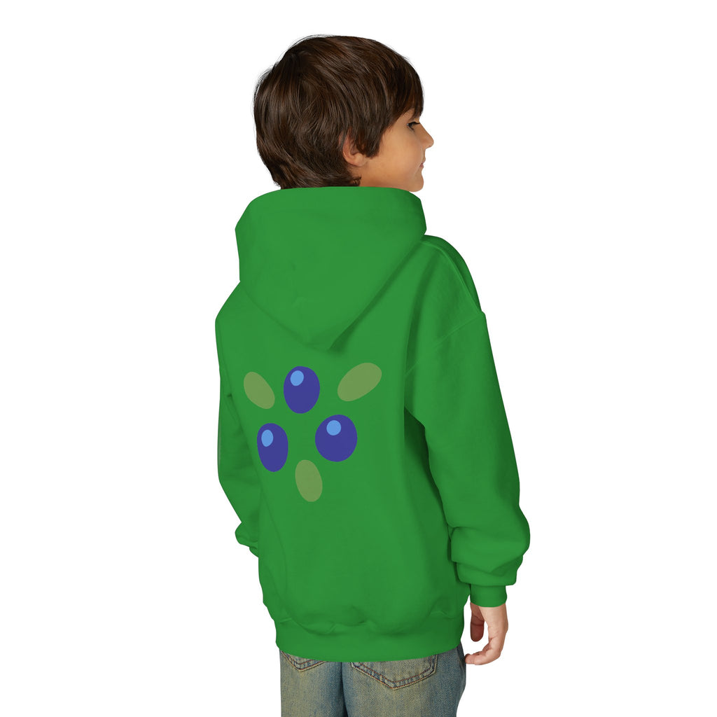 Youth Hoodie - "Love Is Patient" Christian Kids Sweatshirt (Olive/Blue Berry Back Design)